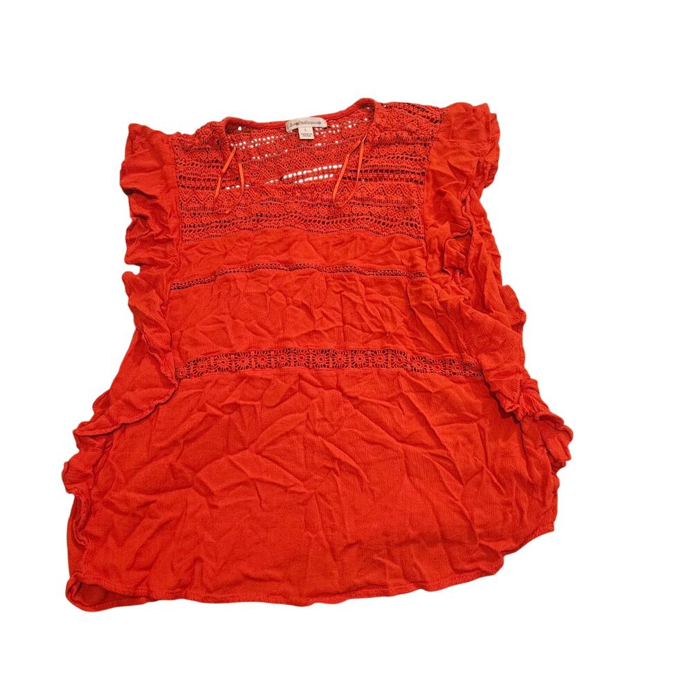 John Paul Richard Blouse Womens Large Orange Boho Ruffle Crochet Lace Peasant